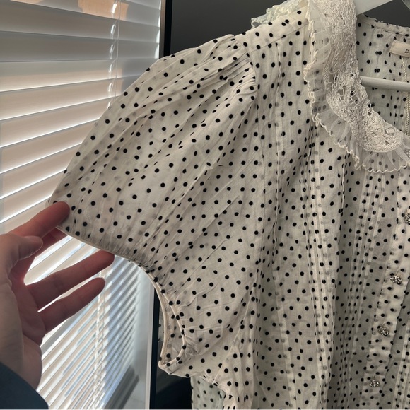Doen Oleta Top Sea Salt Polka Dot Puff Sleeve Lace Collar Blouse Size XXL NWT - Picture 3 of 9